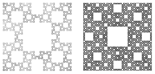 正方形型に仕立てたもの（左）と穴のサイズを変更したもの（右）